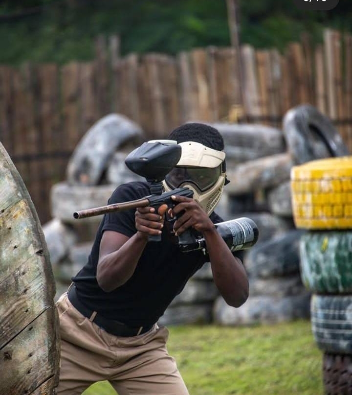 A player shooting a pellet at the Wakanda Paintball Arena in Abuja.