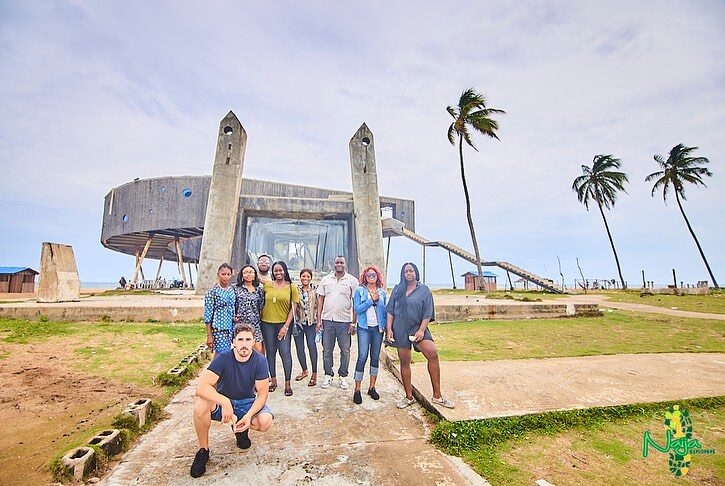 Tourists standing at the Point of No Return.