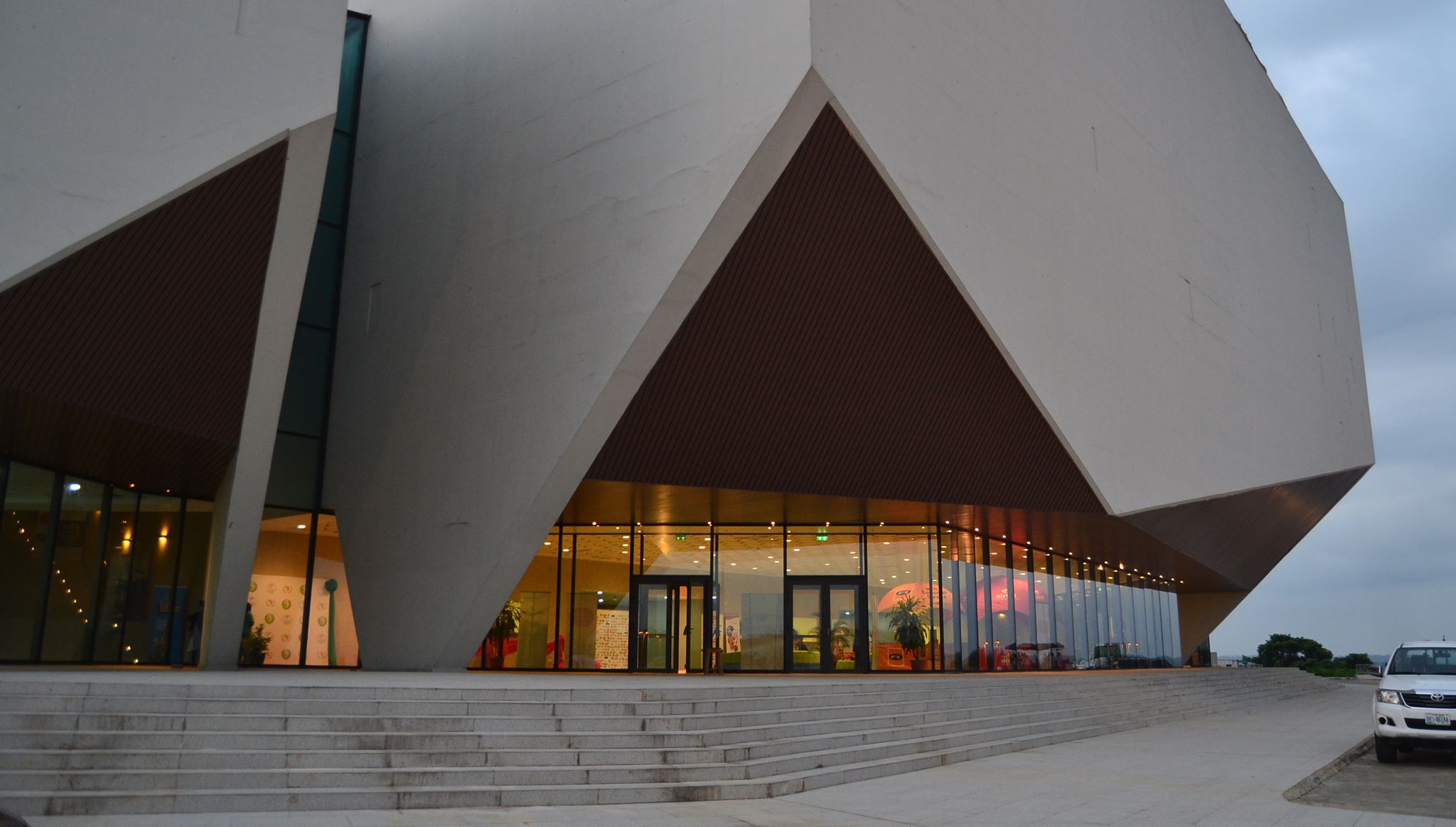 The front view of the Calabar International Convention Centre.