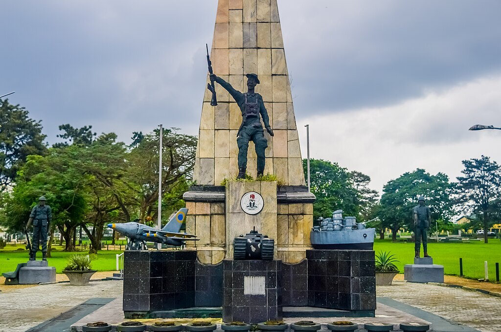 A close-up shot of Isaac Boro Park and the monument.