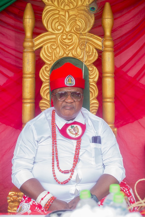 Crown Prince Chris Abasi Eyo seated on the throne of his father, the Ata Oro, at the International Museum Day 2026 celebration held at the National Museum Uyo.
